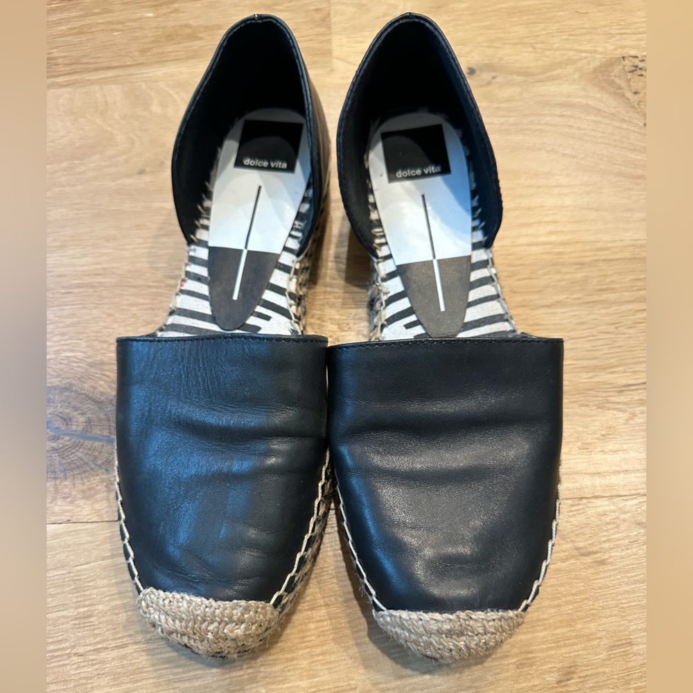 Dolce Vita Black Leather Espadrille Flats - Size 7
